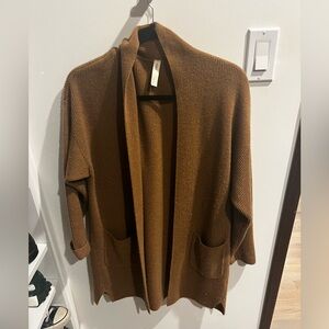 Cozy Cognac Brown Open-Front Long Cardigan Cashmere Sweater